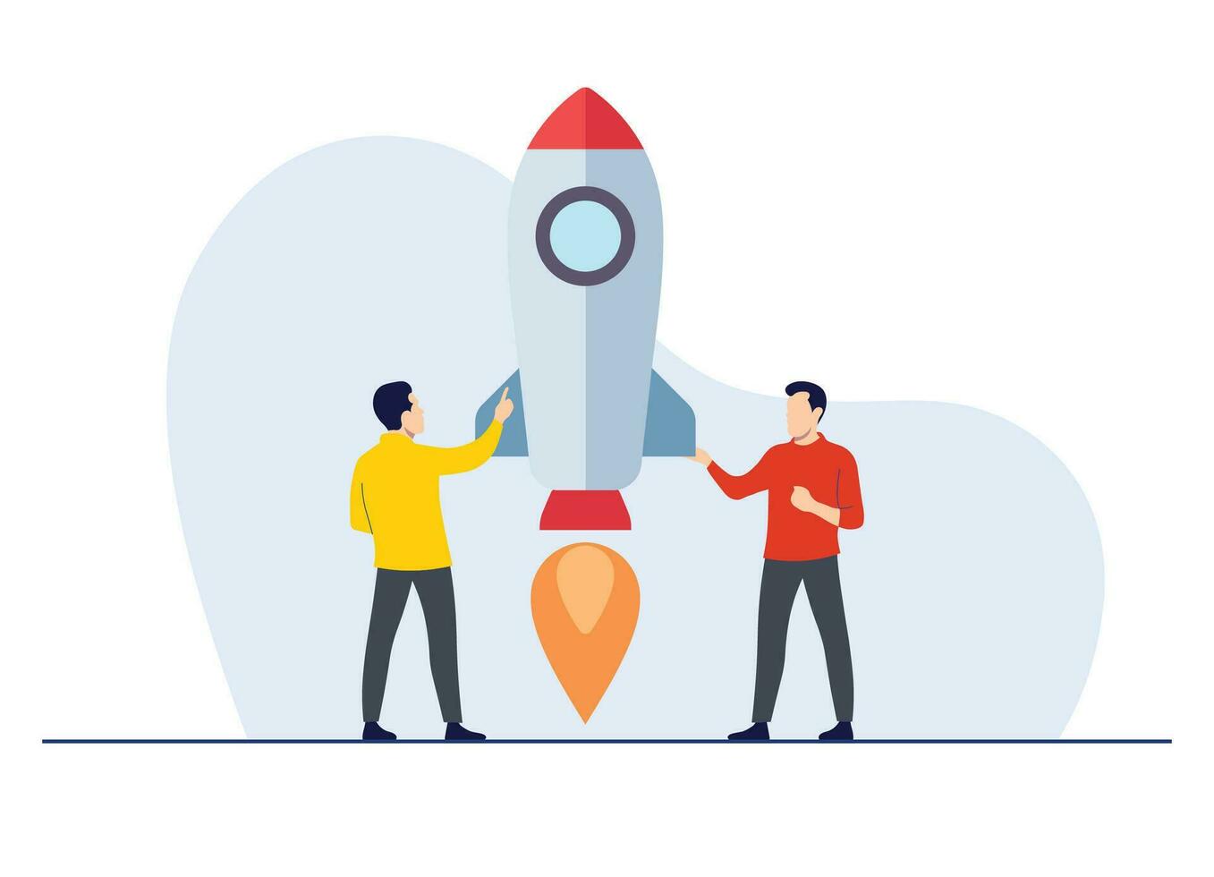 Startup rocket launch by business people or employees, Success of new project, entrepreneurship, New idea, Teamwork on new idea flat illustrations for web banner, landing page, infographic, mobile app vector