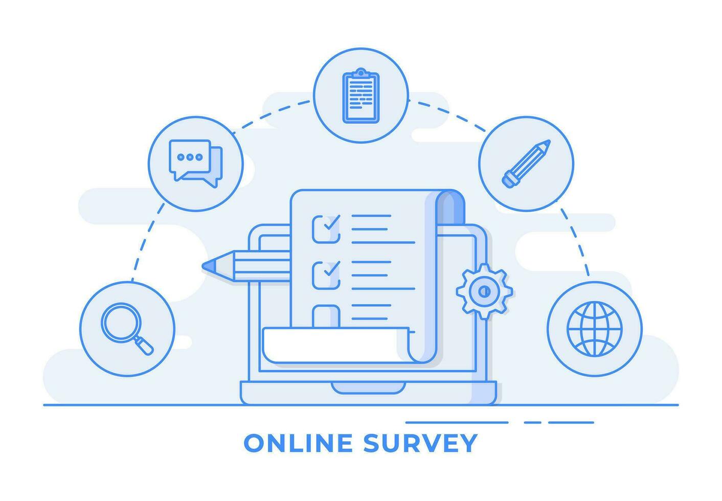 Online survey thin line vector flat illustration for landing page, web banner, mobile application, Web design user interface, UI UX