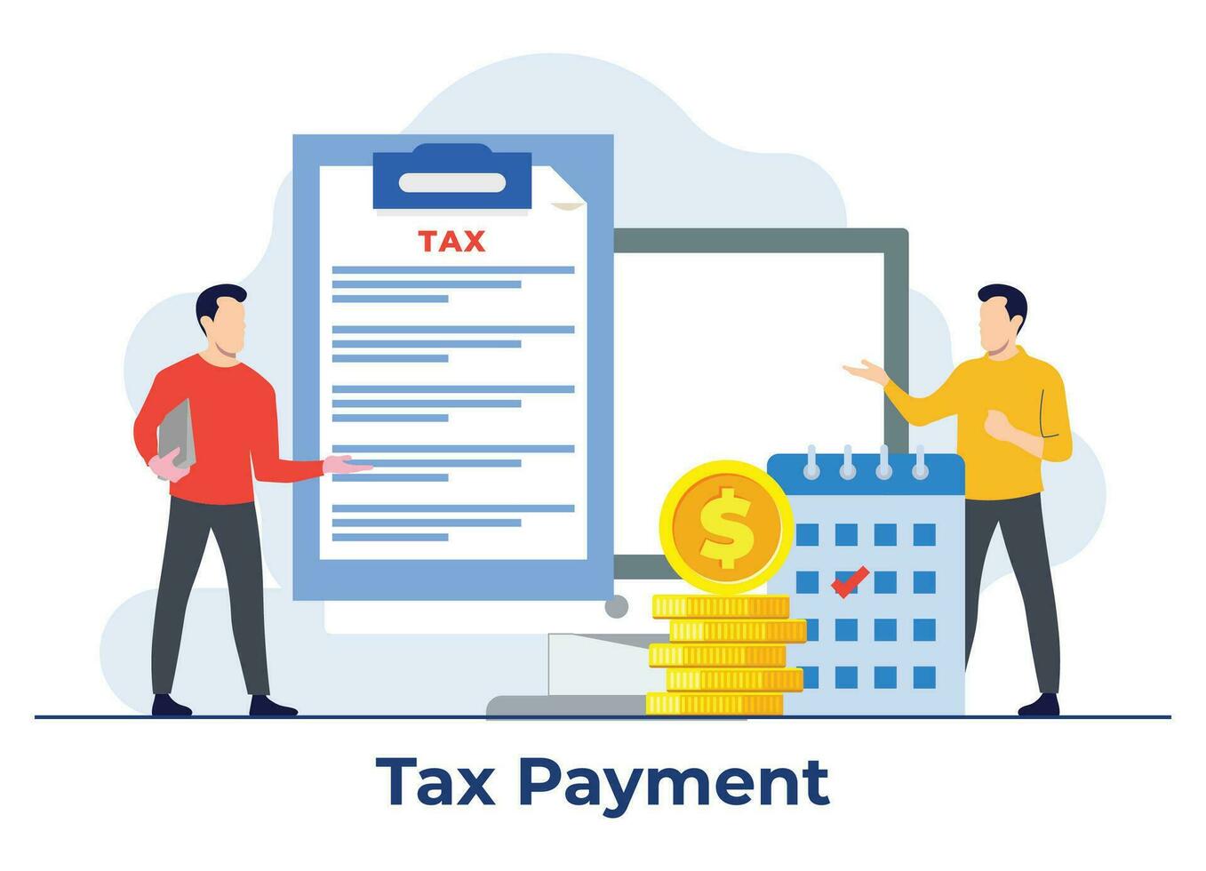 Online tax payment flat illustration vector template, Paperwork, Tax form, Audit, Financial research report and calculation, Financial Accounting