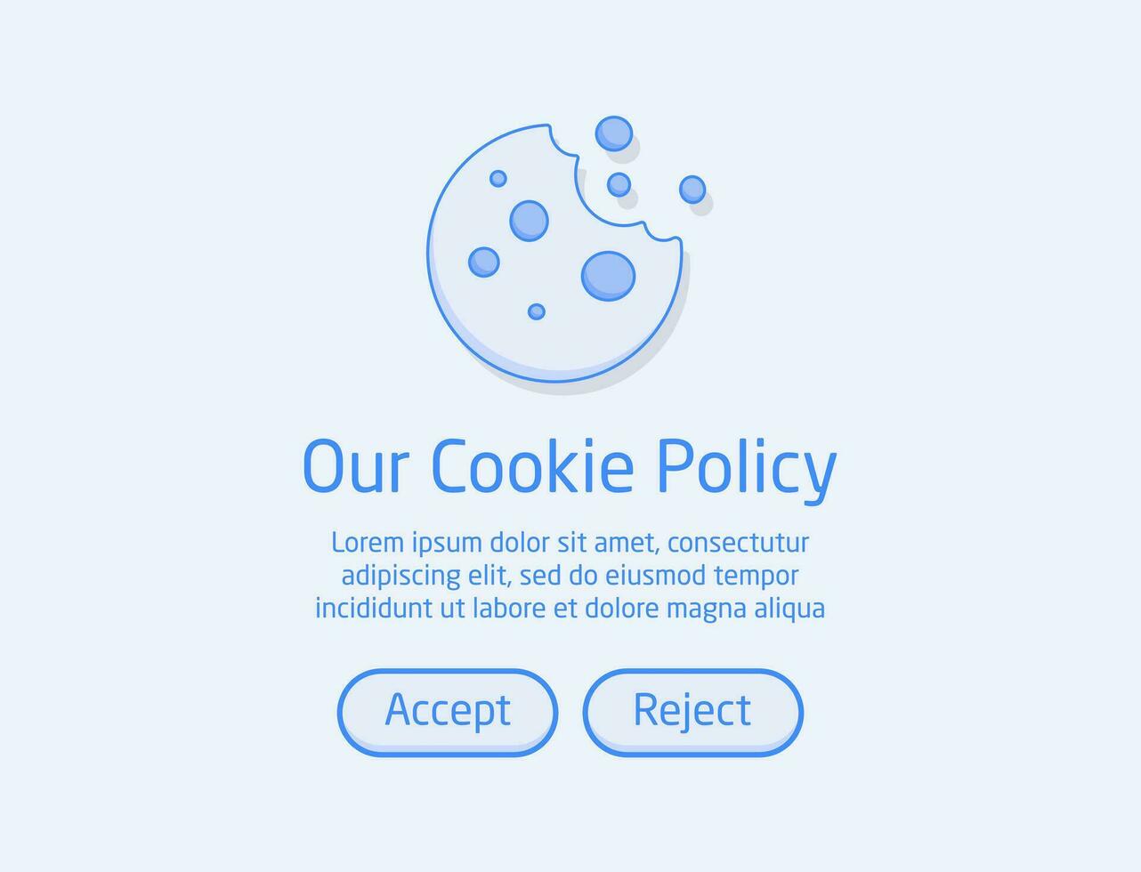 Internet website pop-up for cookie policy notification, Our cookie policy vector