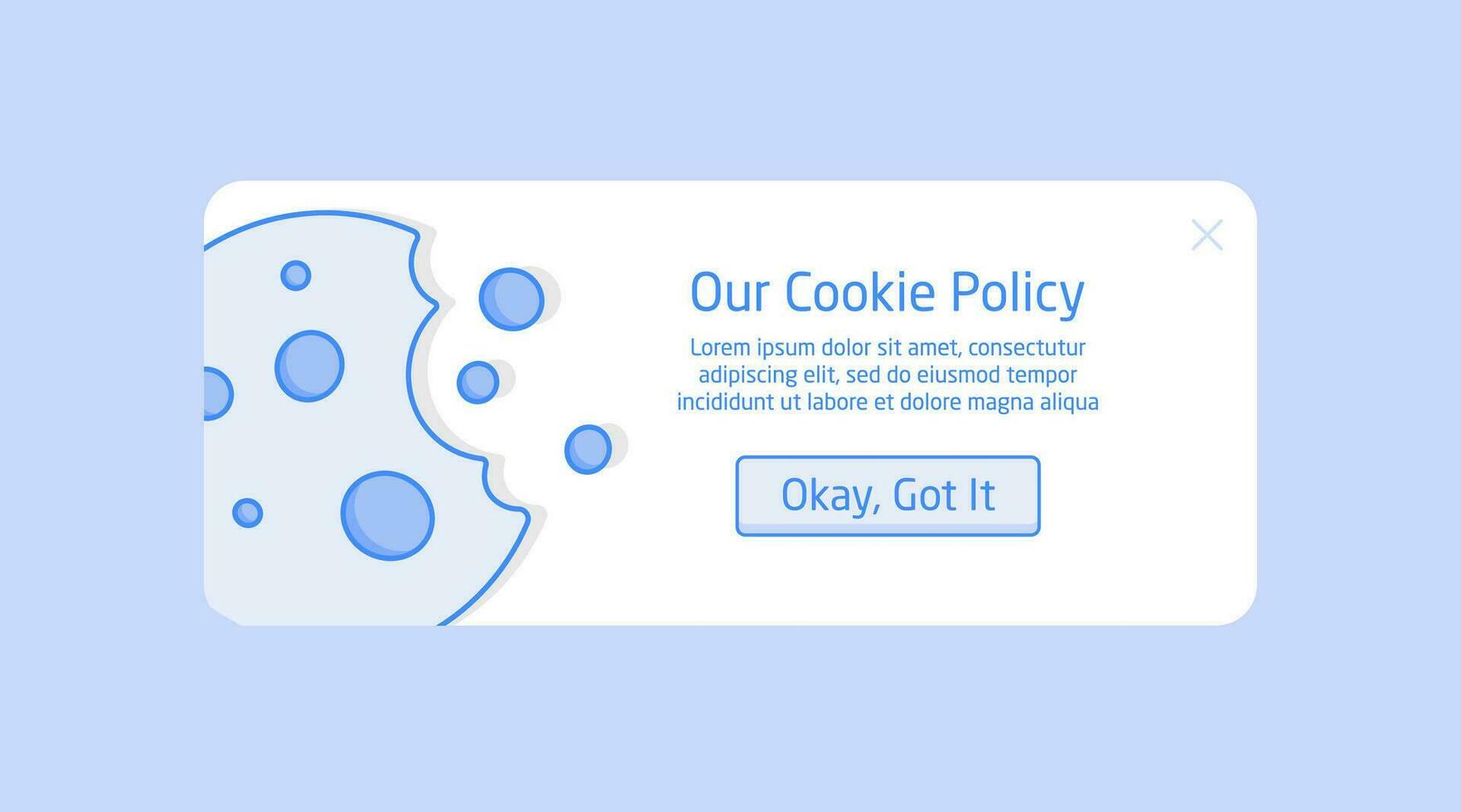 Internet website pop-up for cookie policy notification, Our cookie policy vector