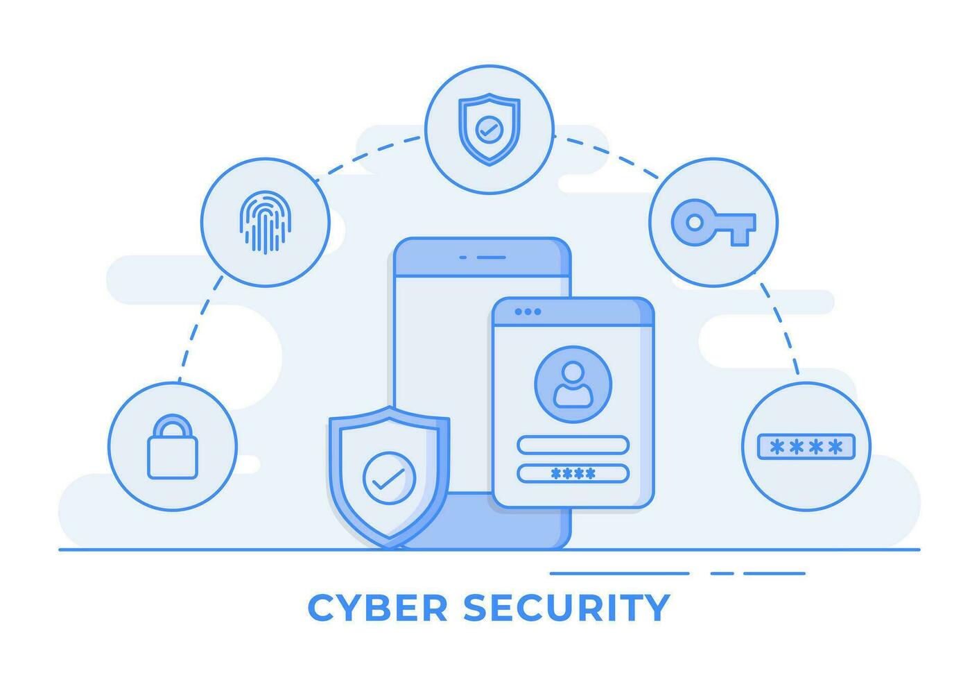 Cyber security, data security, account protection, data protection concept thin line flat illustration infographic for landing page, banner, mobile app, Web design, UI UX vector