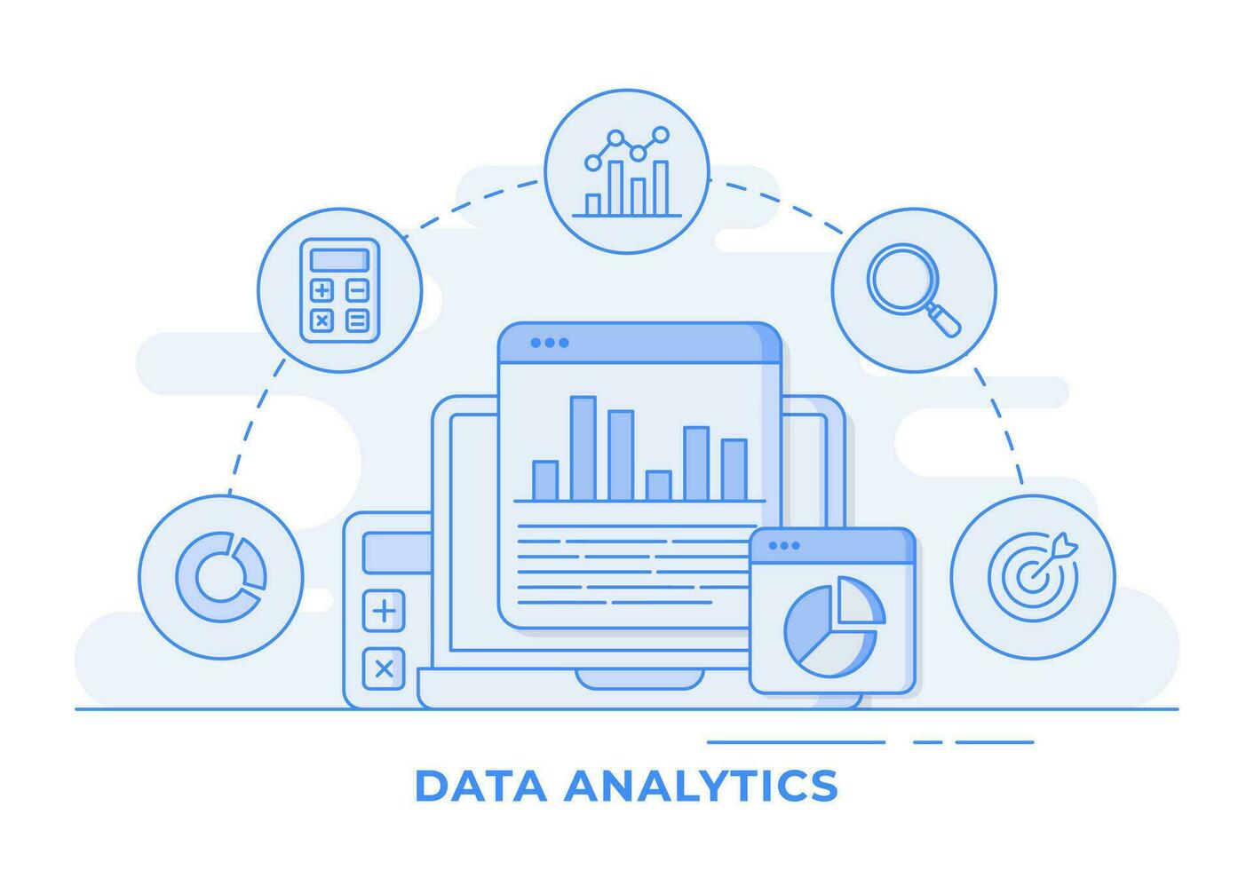 Business data analytics infographic, market research, business planning, data visualization, digital data analysis, statistics,  for landing page, web banner, web design, presentation vector