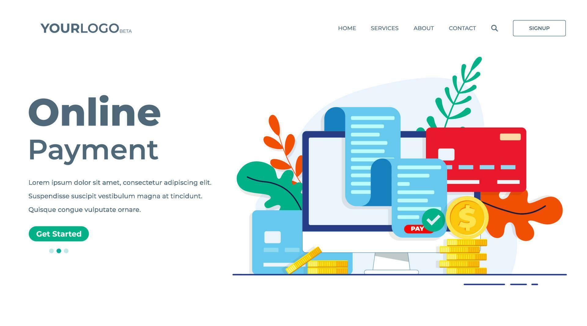 Flat illustration of electronic bill online payment concept with