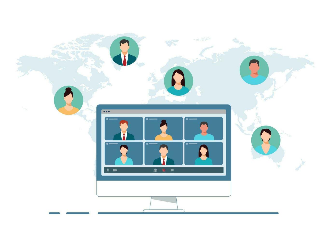 People around the world connecting together, Online business meeting flat vector illustration concept for landing page, web banner, applications