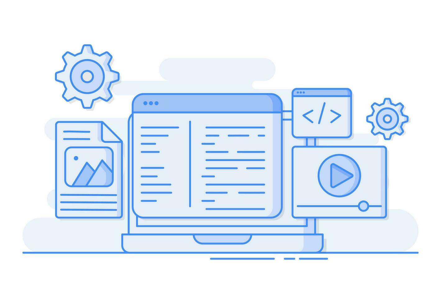 Website development, coding on Laptop screen, and Programming concept for landing page, web banner, mobile application, Web design user interface prototyping testing on local server concept vector