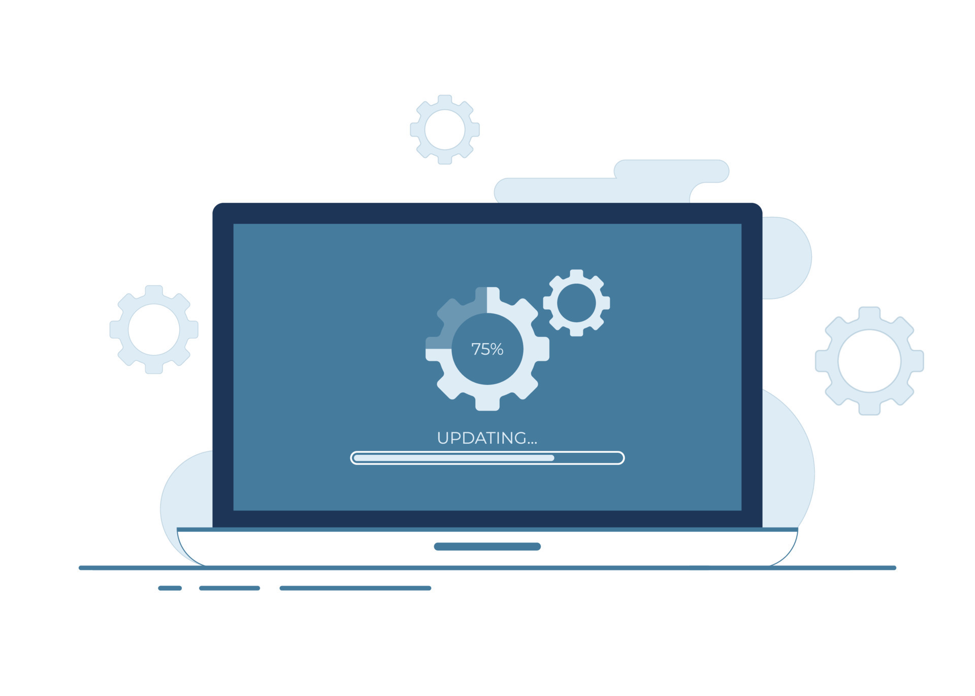 Laptop computer with software update screen flat vector illustration ...