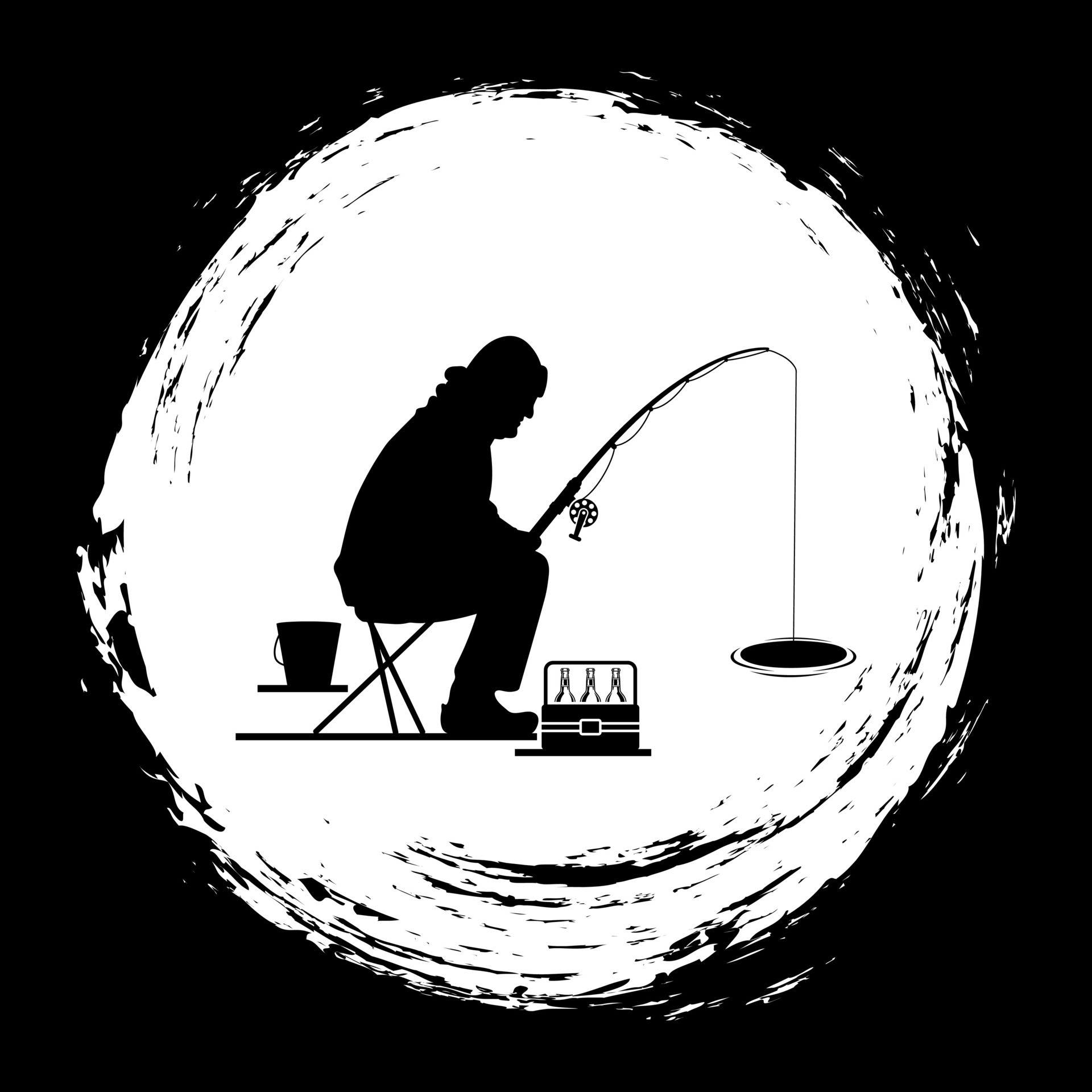 old man ice fishing silhouette, ice fishing t-shirt design 34956670