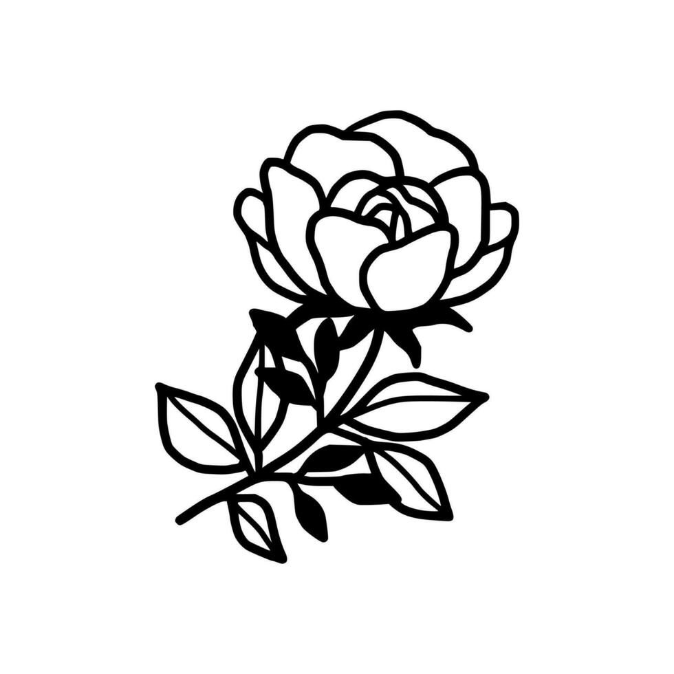 Vintage hand drawn rose floral and leaf branch vector line art illustration