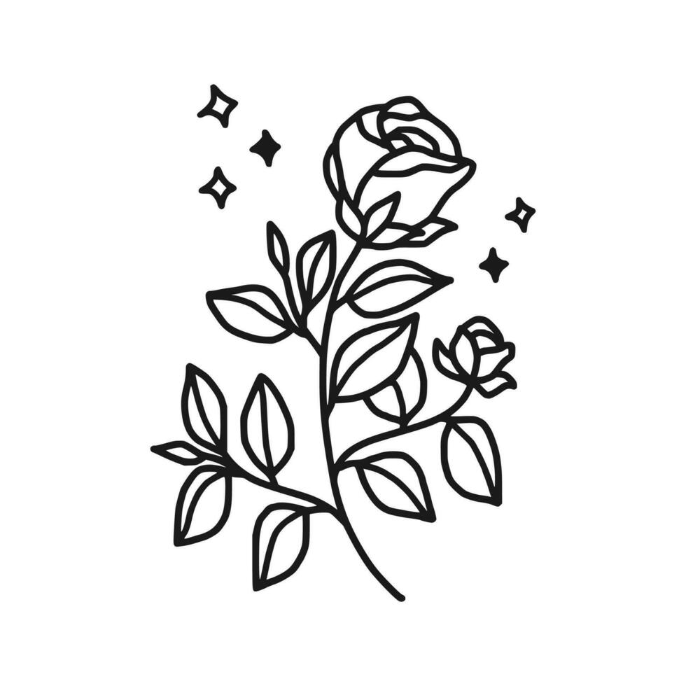 Vintage hand drawn rose floral line art logo element vector