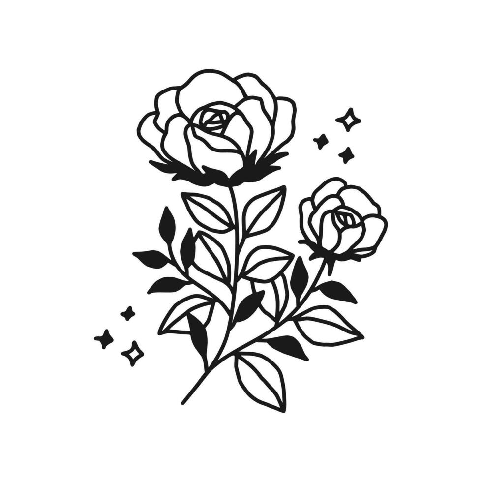 Vintage hand drawn rose floral line art logo element vector