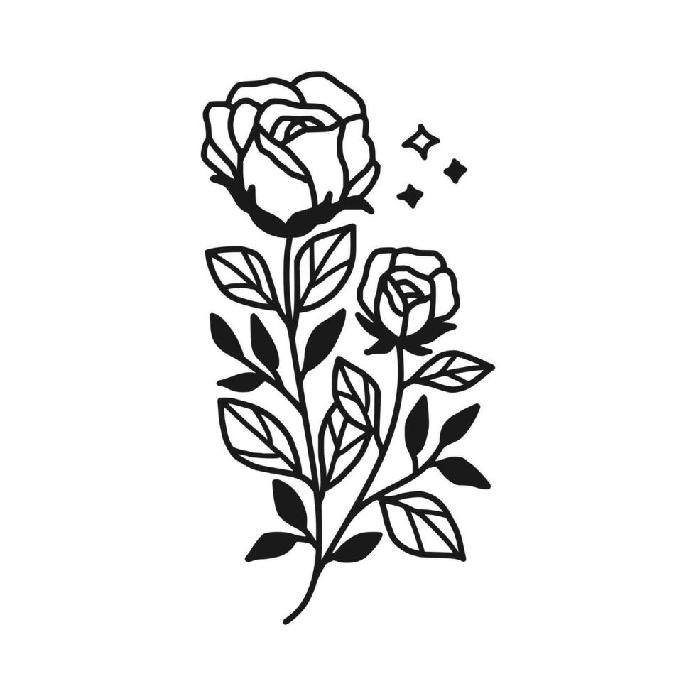 Vintage hand drawn rose floral line art logo element vector