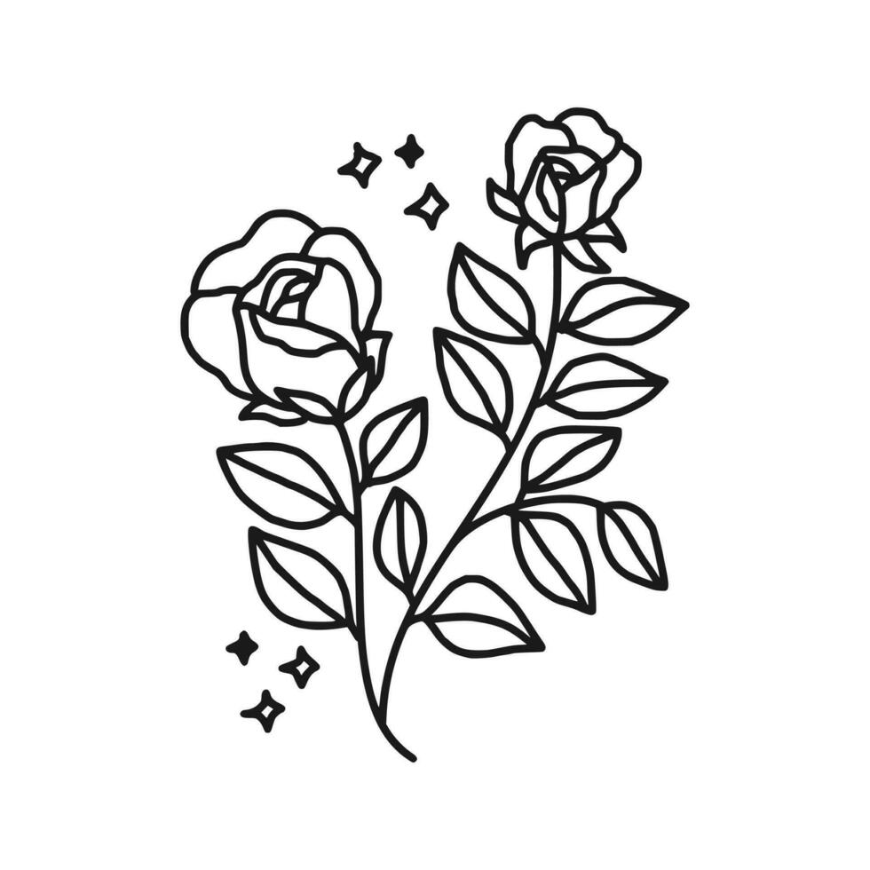 Vintage hand drawn rose floral line art logo element vector