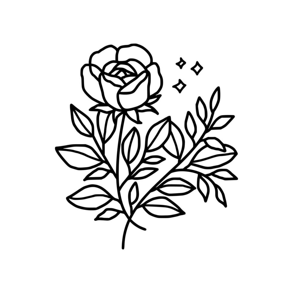 Vintage hand drawn rose floral line art logo element vector