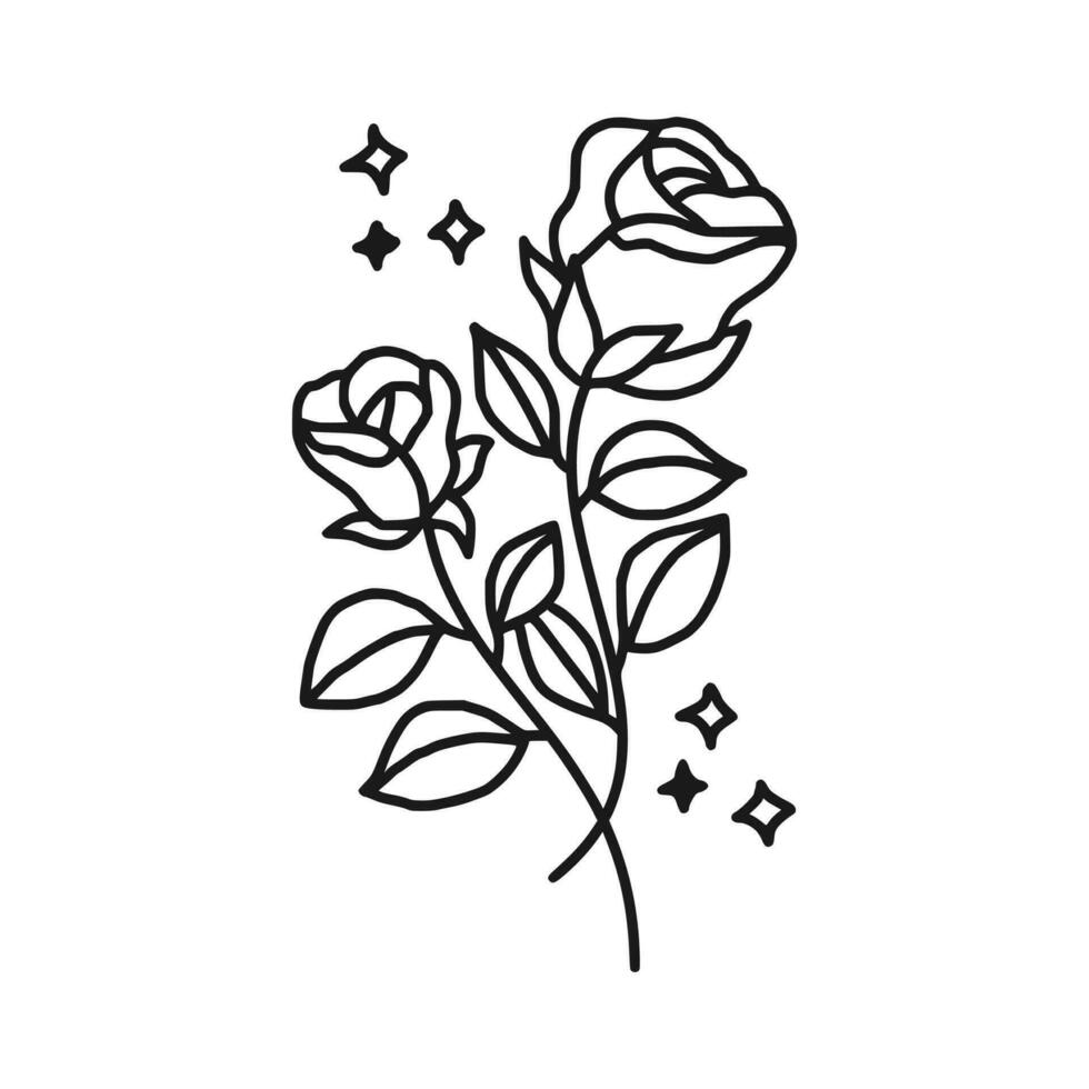 Vintage hand drawn rose floral line art logo element vector