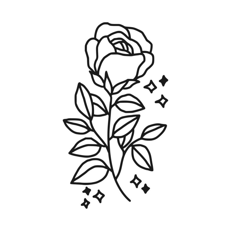 Vintage hand drawn rose floral line art logo element vector