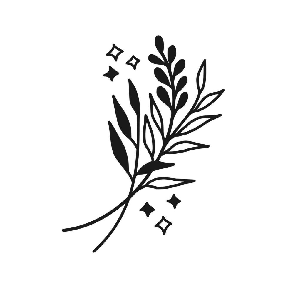 Vintage hand drawn foliage, leaf branch line art vector element