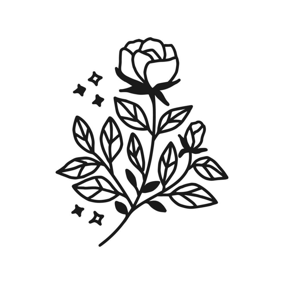 Vintage hand drawn peony flower line art vector element