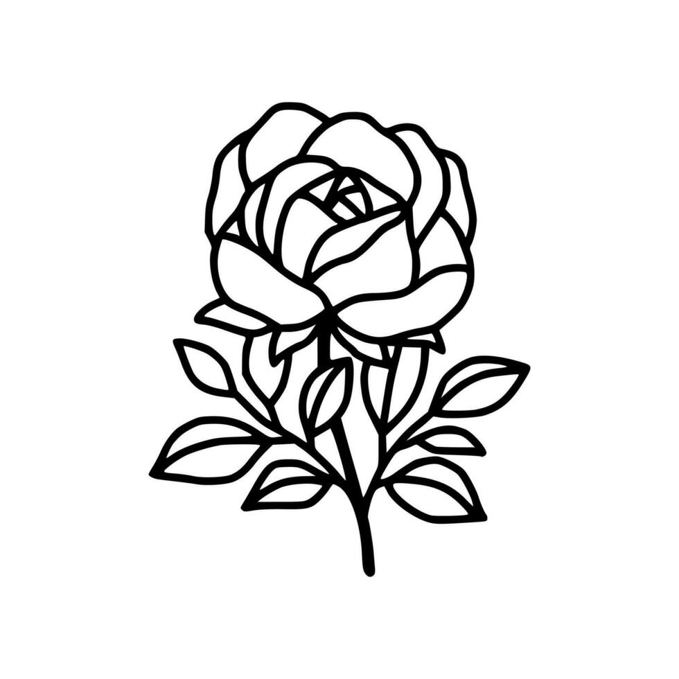 mano dibujado Rosa flor y hoja rama línea Arte vector ilustración diseño