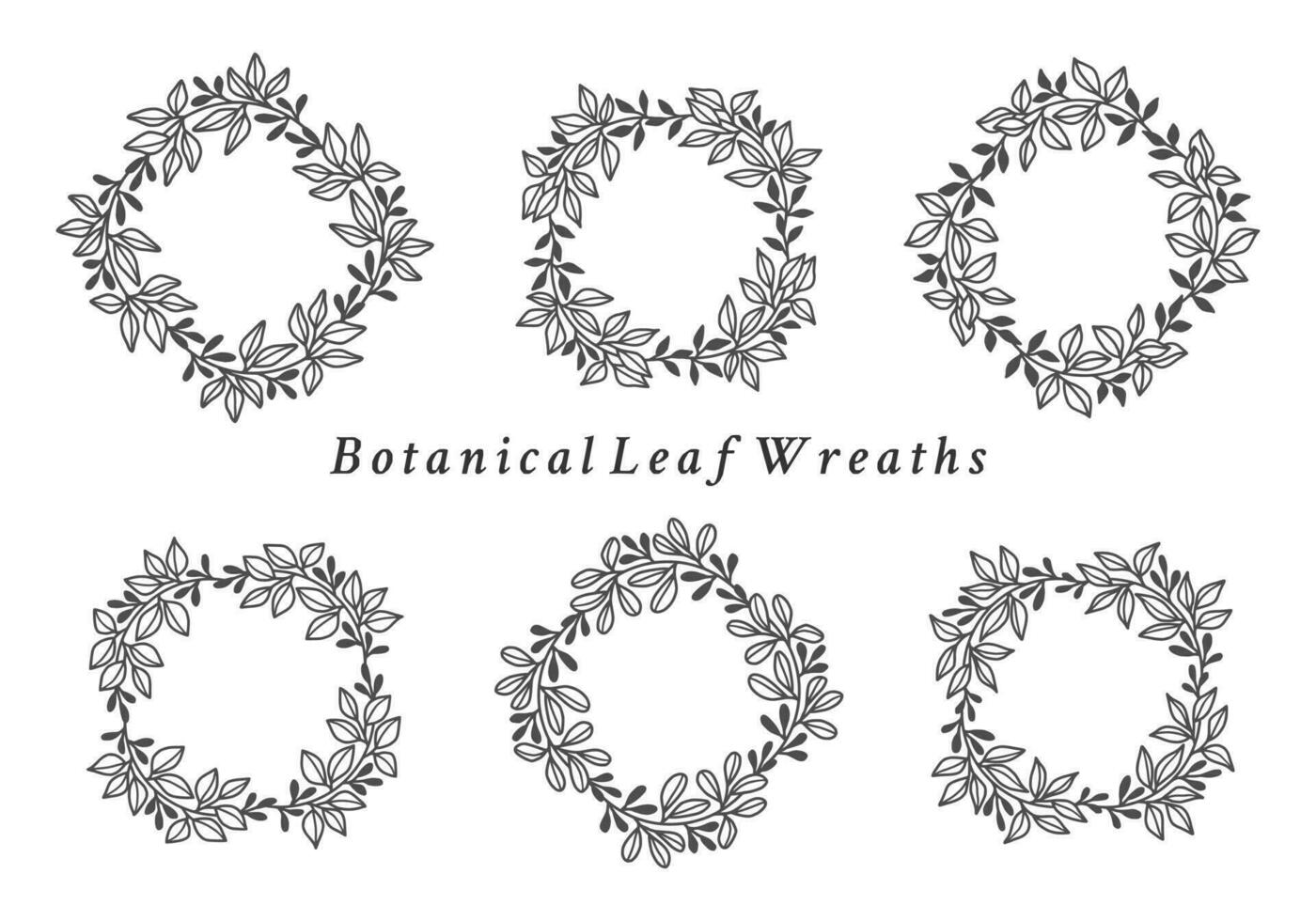 Vintage hand drawn leaf wreath frame element collection vector