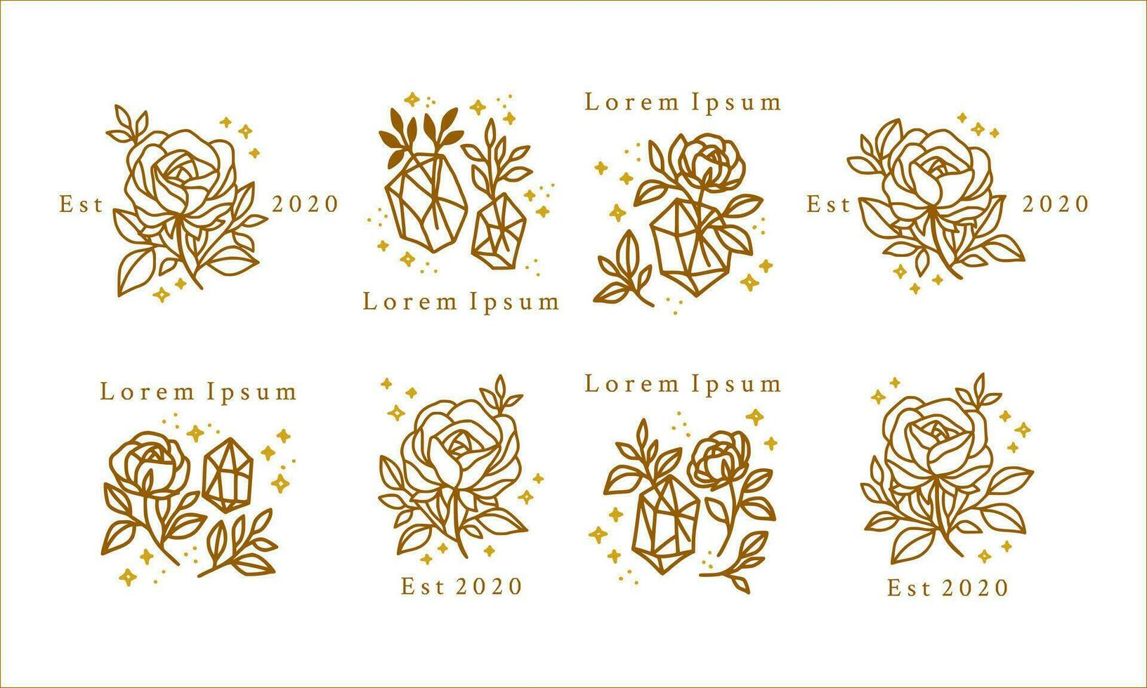 colección de mano dibujado mágico elementos con cristal, Rosa flores, estrellas, hoja rama para femenino icono, belleza logo, emblema, y otro propósitos vector