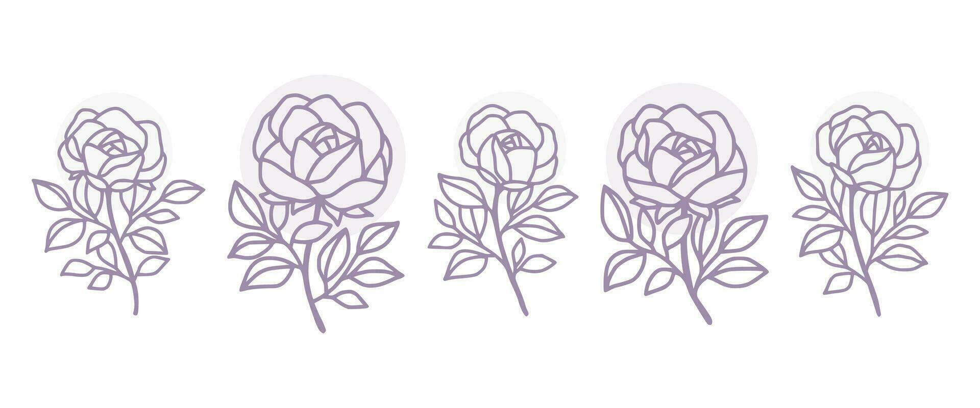 Vintage hand drawn rose flower logo element collection vector