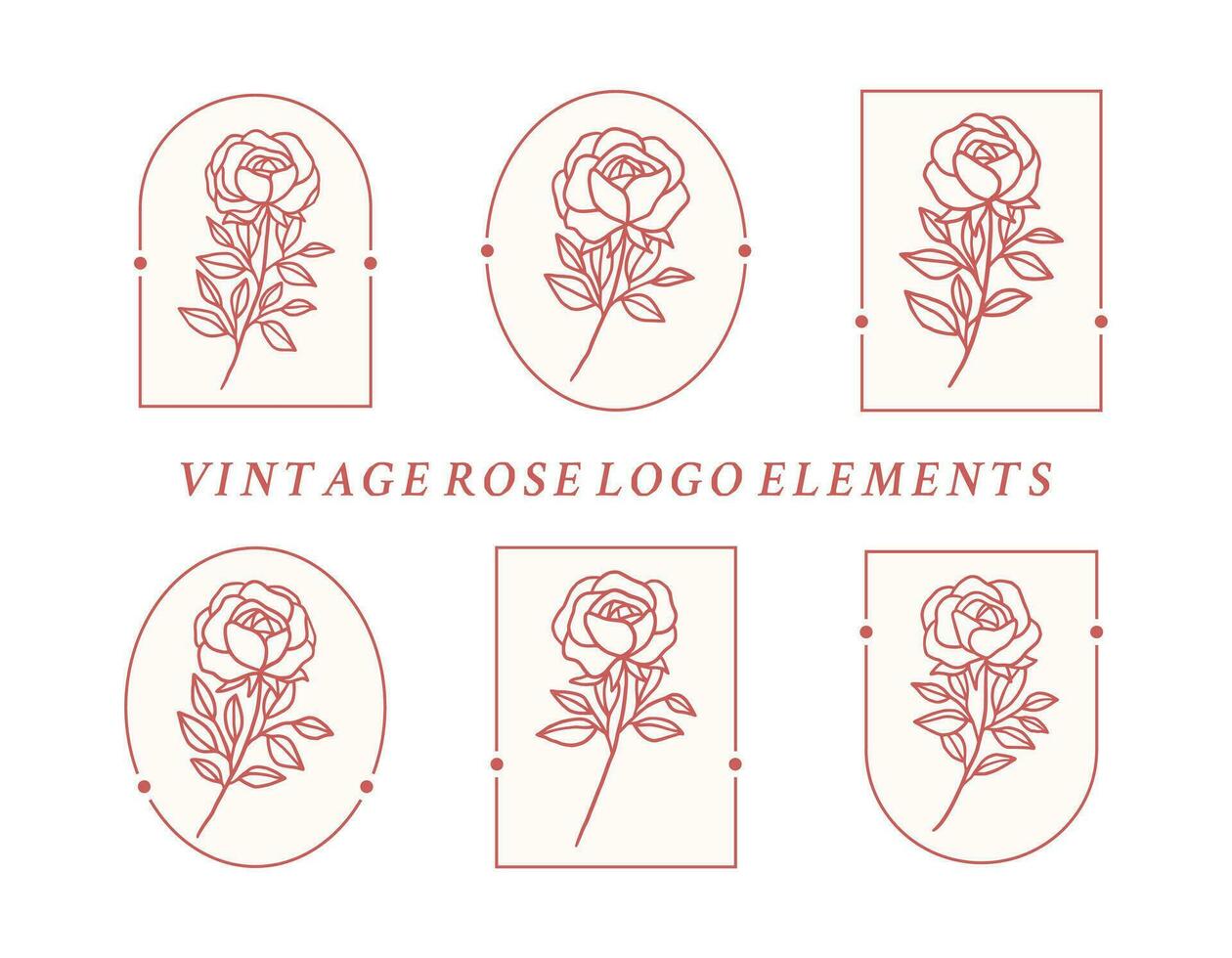 Vintage hand drawn rose flower logo element collection with frame vector