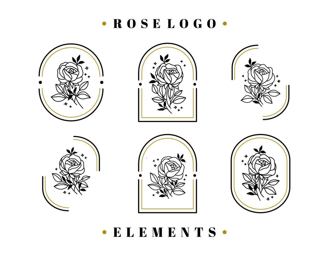 Vintage hand drawn rose flower logo element collection with frame vector