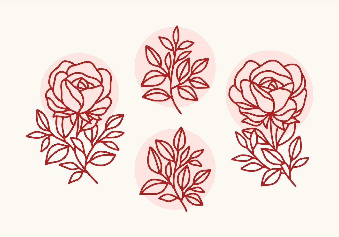 Vintage hand drawn rose flower logo element collection vector
