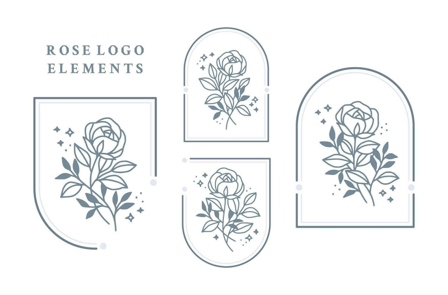 Vintage hand drawn rose flower logo element collection with frame vector