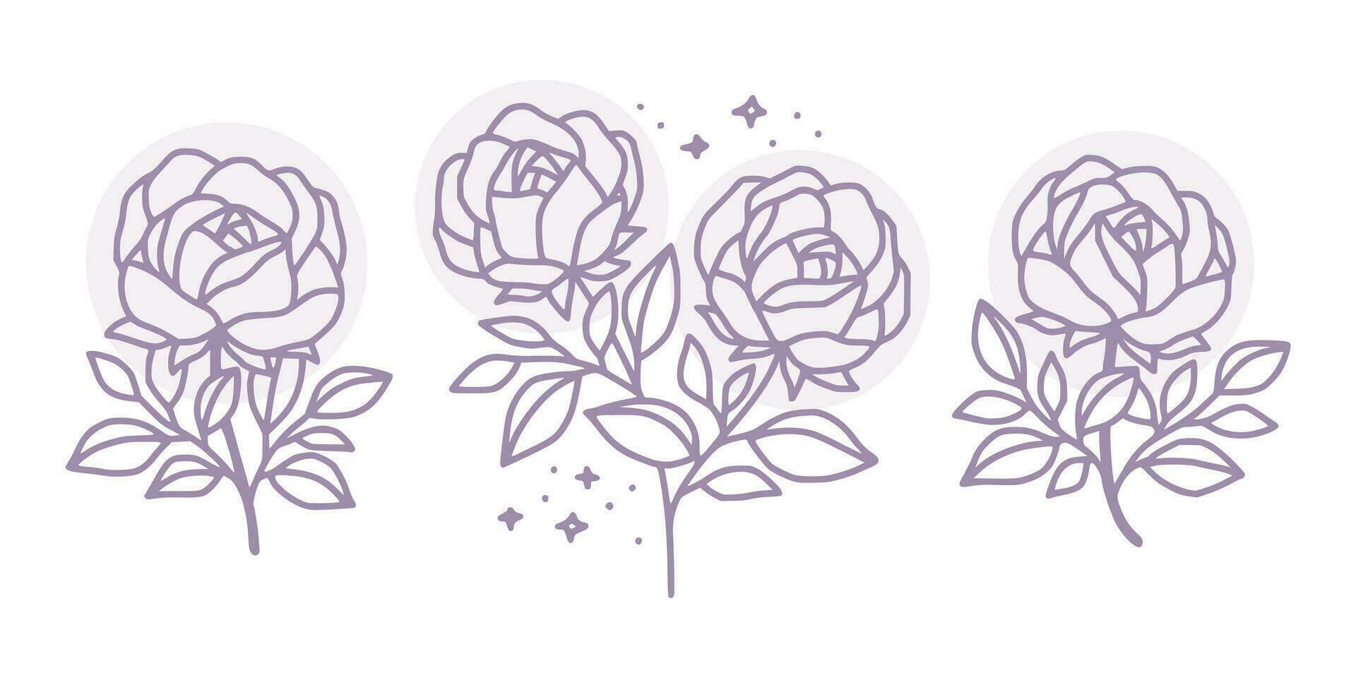 Vintage hand drawn rose flower logo element collection vector