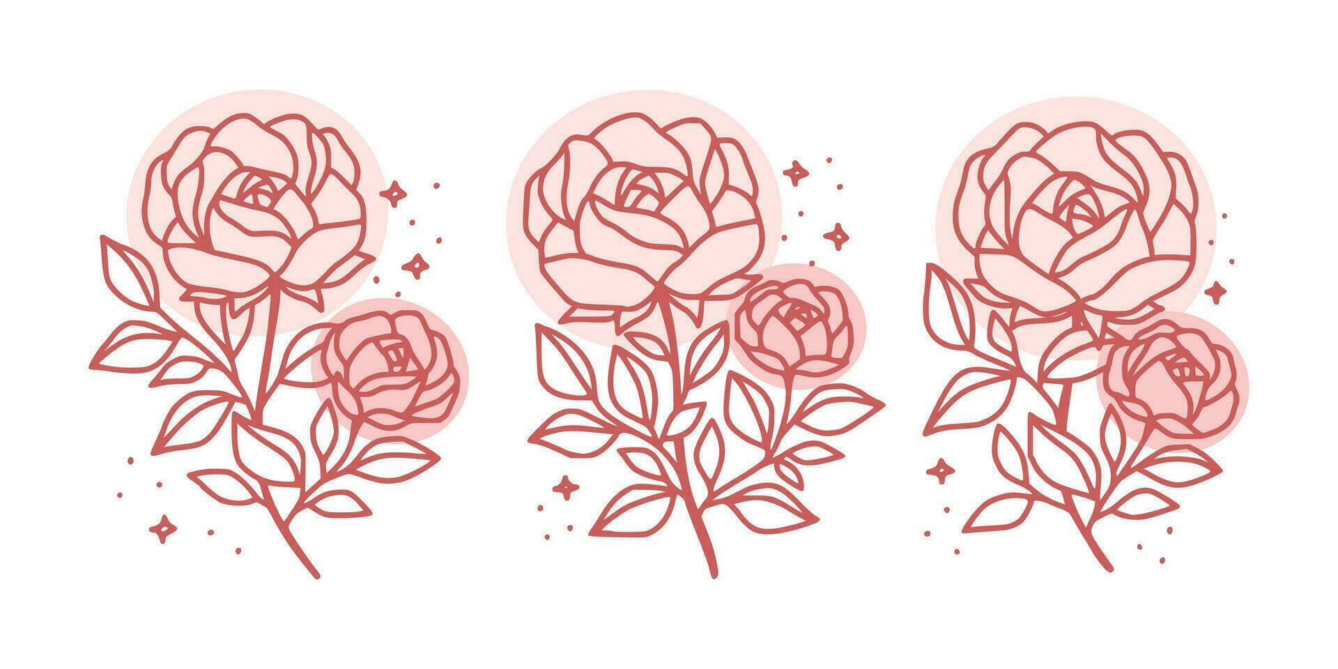 Vintage hand drawn rose flower logo element collection vector