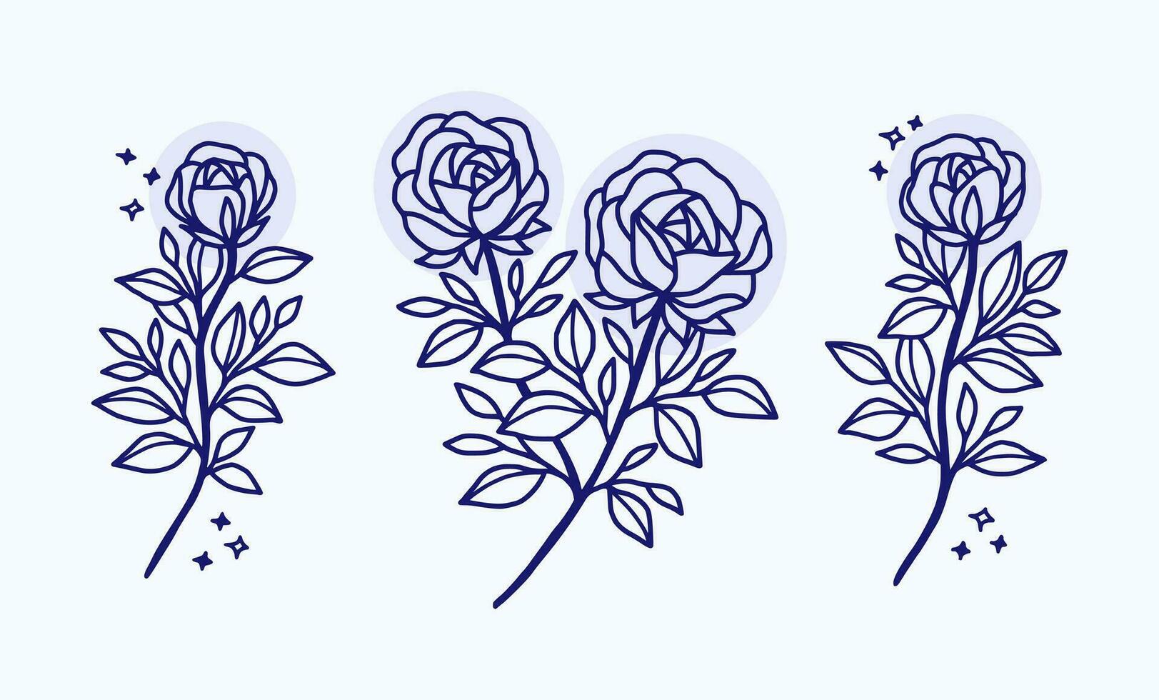 Vintage hand drawn rose flower logo element collection vector