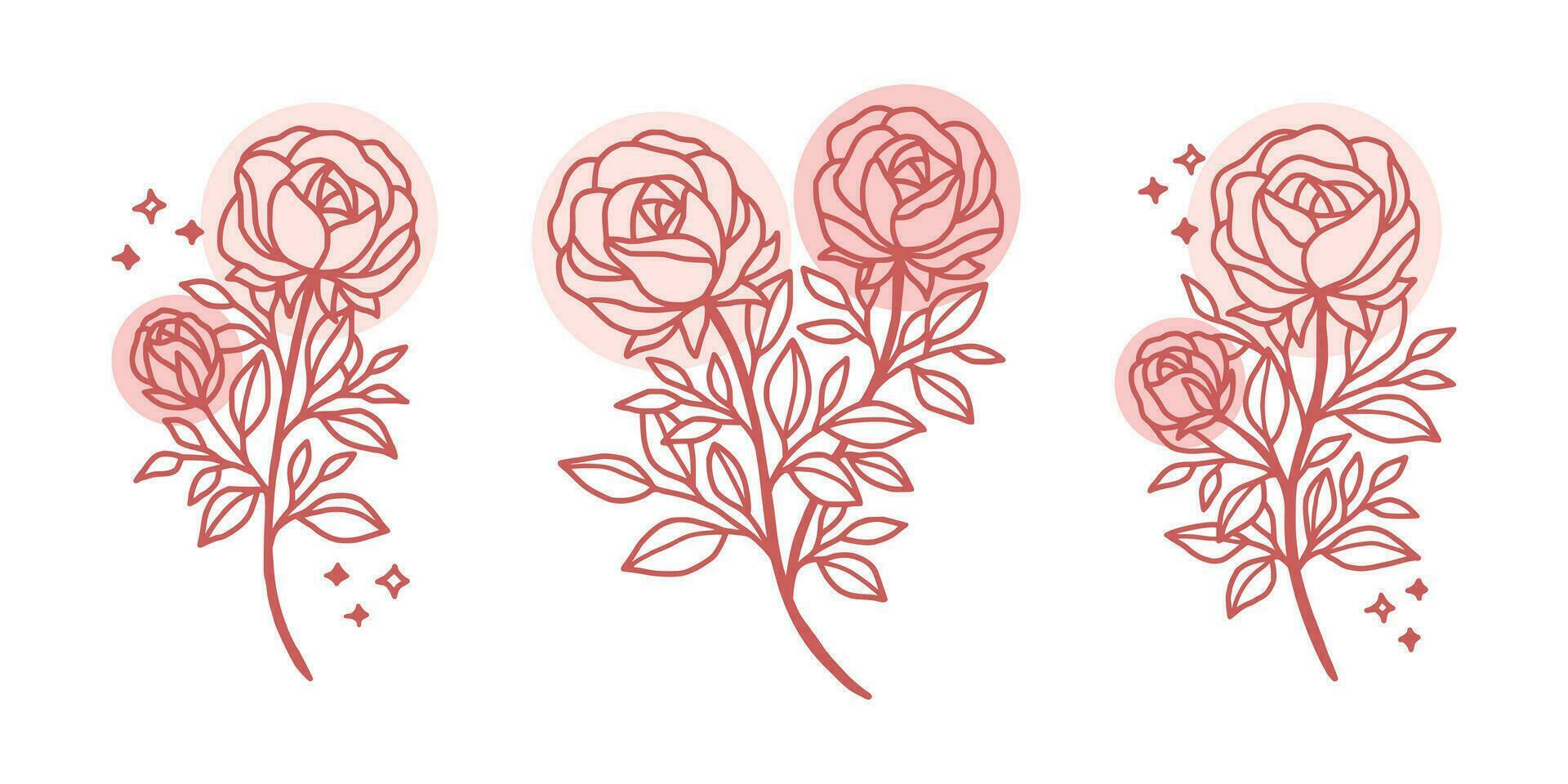 Vintage hand drawn rose flower logo element collection vector