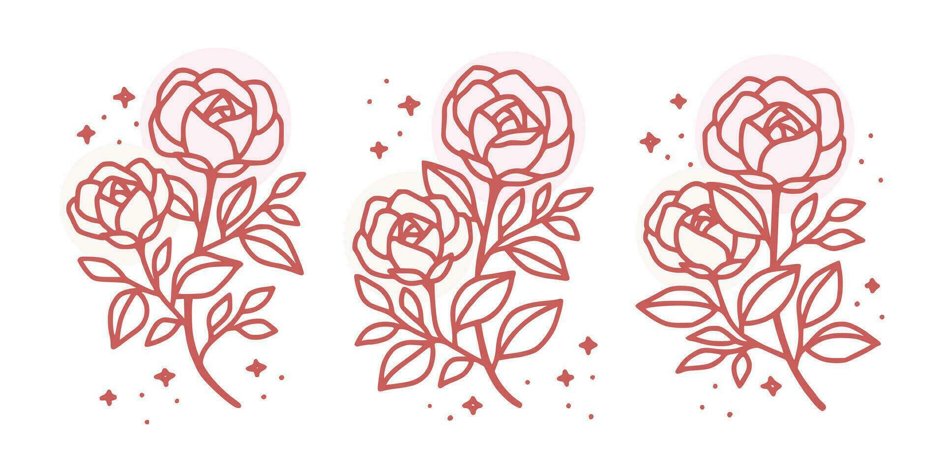Vintage hand drawn rose flower logo element collection vector