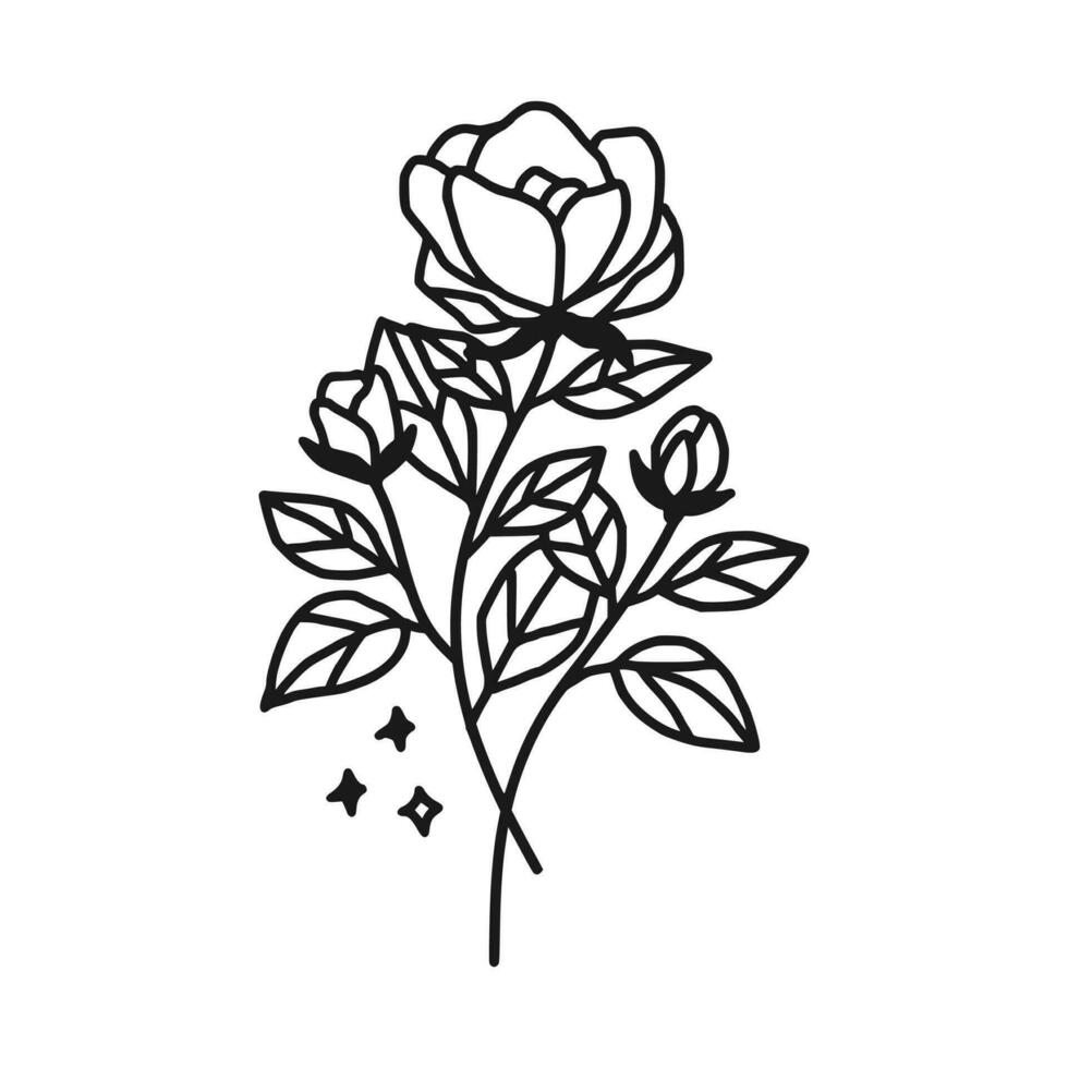 Vintage hand drawn peony flower line art vector element