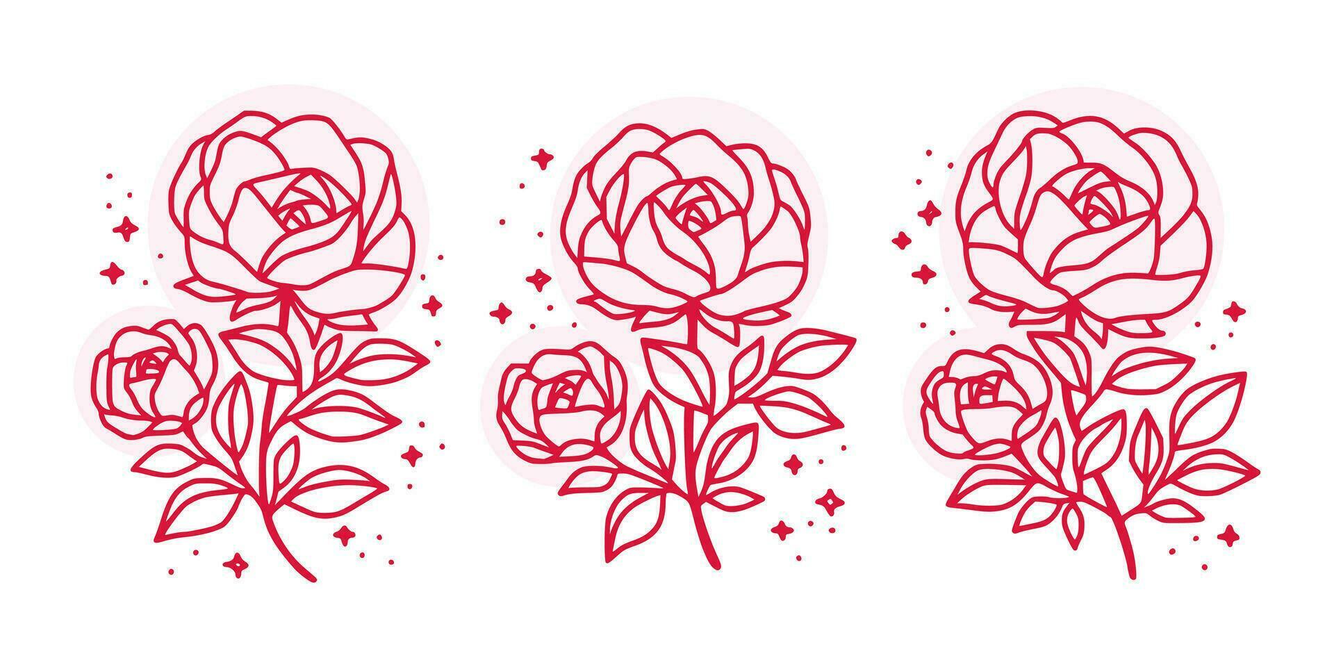Vintage hand drawn rose flower logo element collection vector