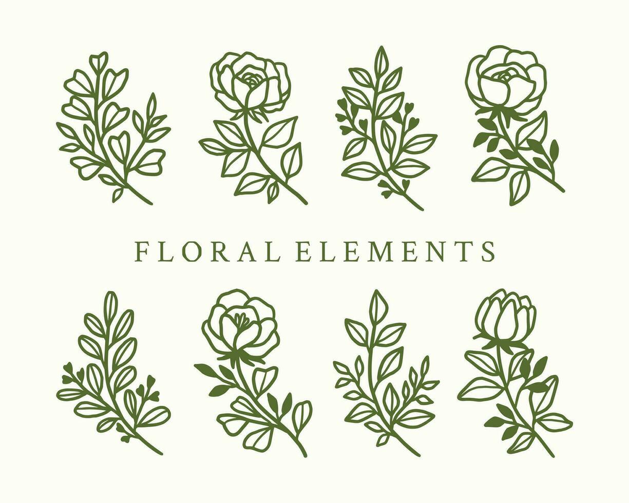 Vintage hand drawn flower logo element collection vector