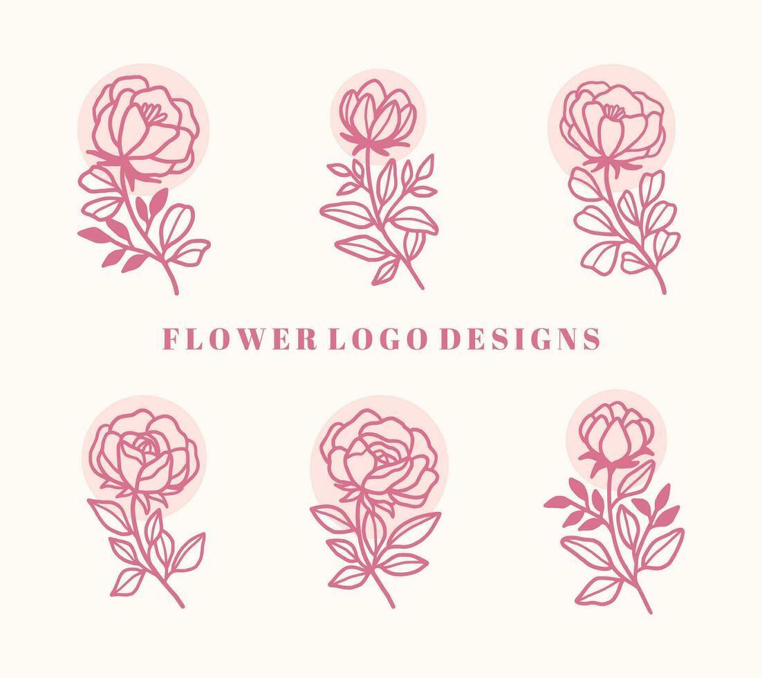 Clásico mano dibujado flor logo elemento colección vector