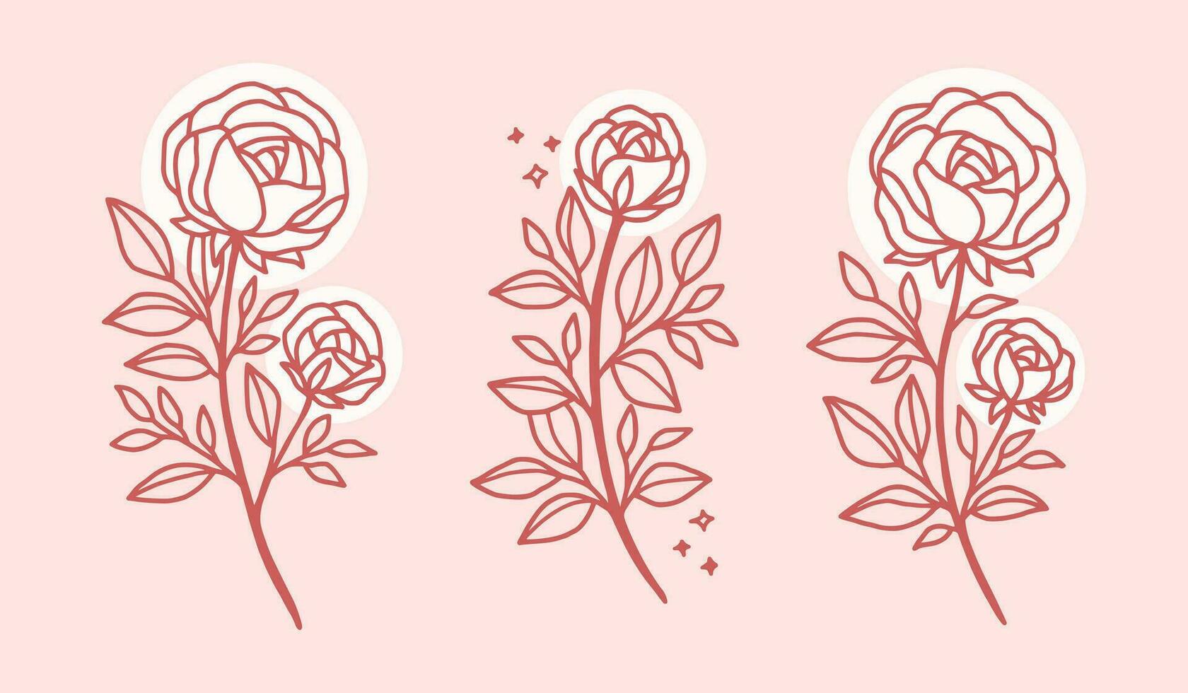 Vintage hand drawn rose flower logo element collection vector