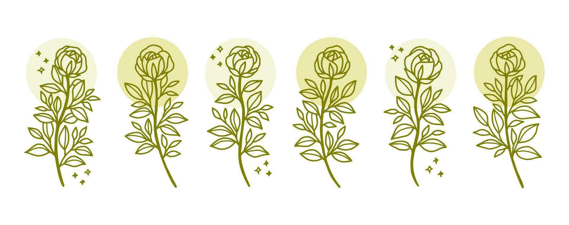 Vintage hand drawn rose flower logo element collection vector