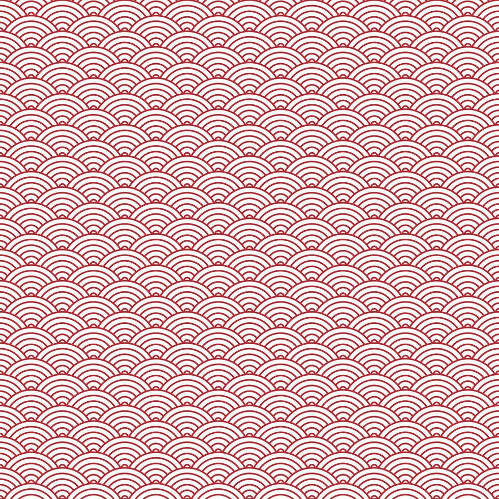 Red and white seamless geometric japanese waves pattern Seigaiha-mon vector