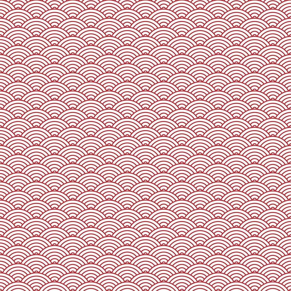 Red and white seamless geometric japanese waves pattern Seigaiha-mon vector