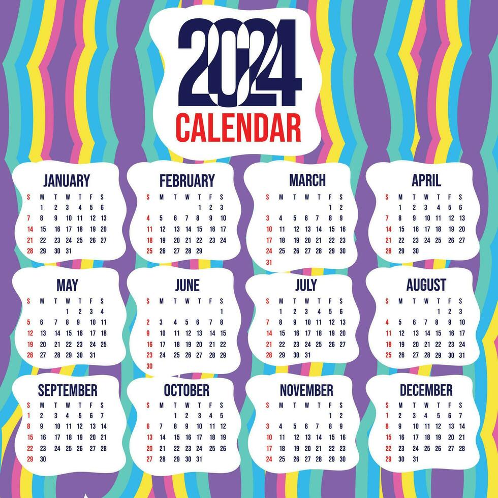 vector calendario 2024 con arco iris resumen antecedentes