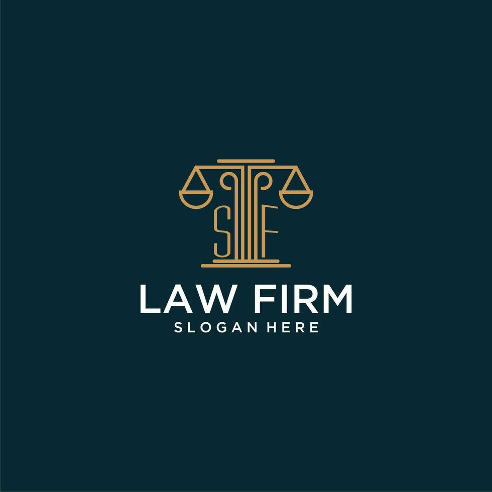 SF initial monogram logo for lawfirm with scale vector design