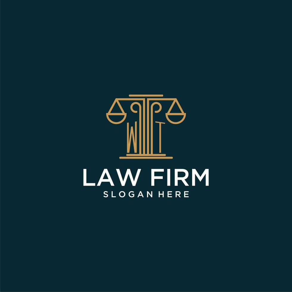 WT initial monogram logo for lawfirm with scale vector design