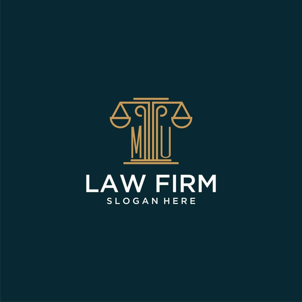 MU initial monogram logo for lawfirm with scale vector design