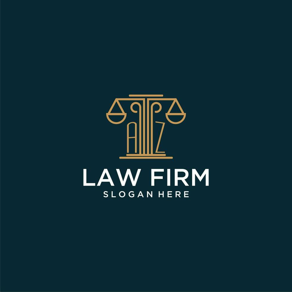 AZ initial monogram logo for lawfirm with scale vector design