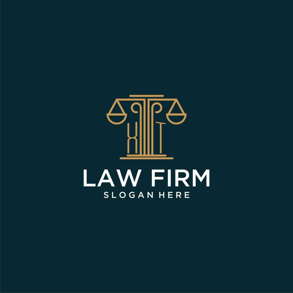 XT initial monogram logo for lawfirm with scale vector design