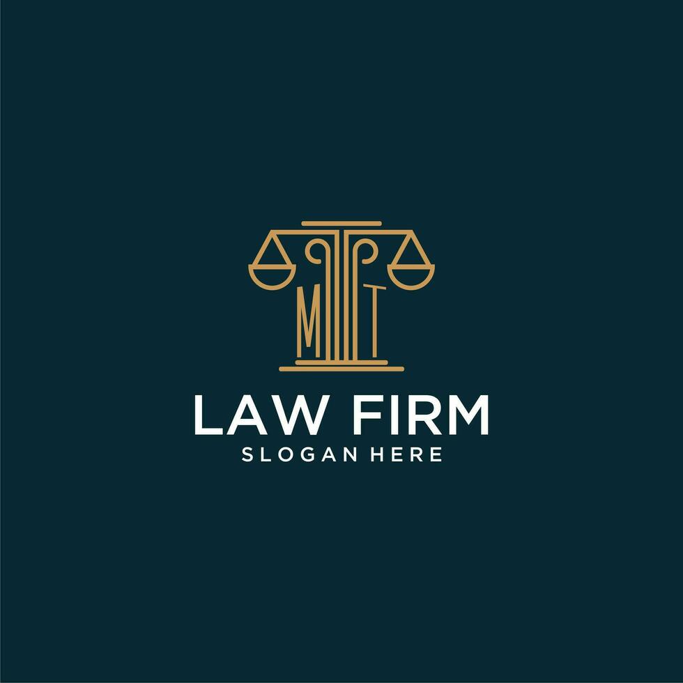 MT initial monogram logo for lawfirm with scale vector design